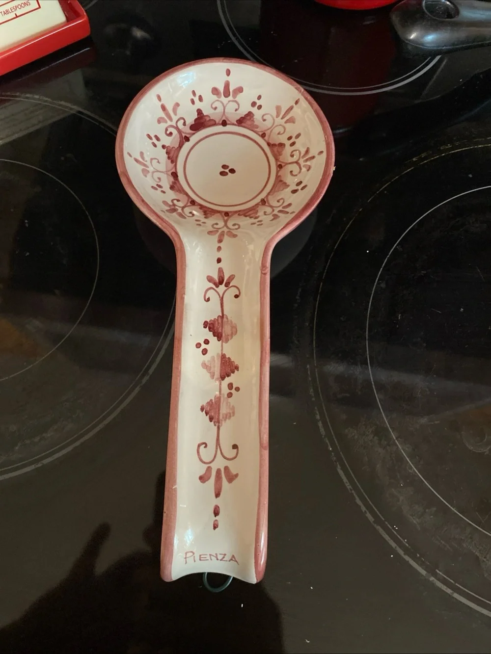Ceramic Spoon Rest in Red Floral Accent